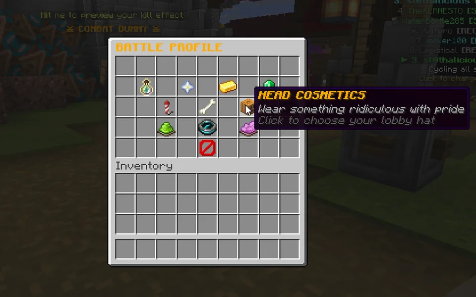 MCWars head cosmetics selection menu