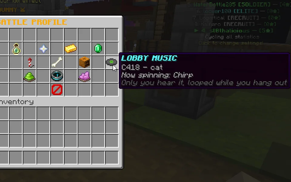 MCWars personal lobby music selection menu