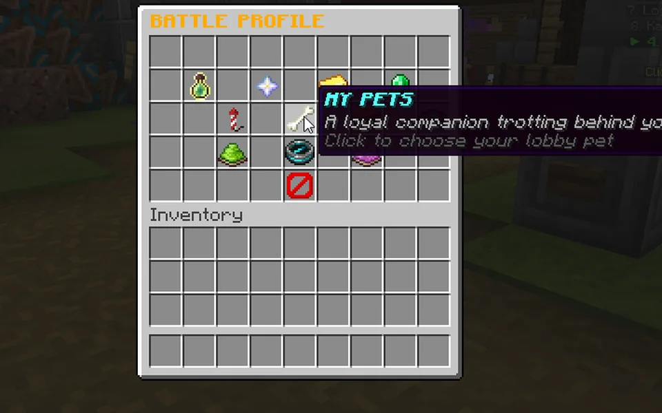 MCWars companion pet selection menu