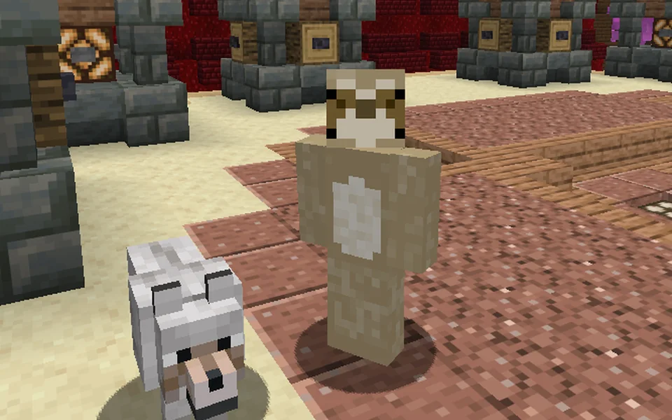 Wolf companion beside a player in the MCWars lobby