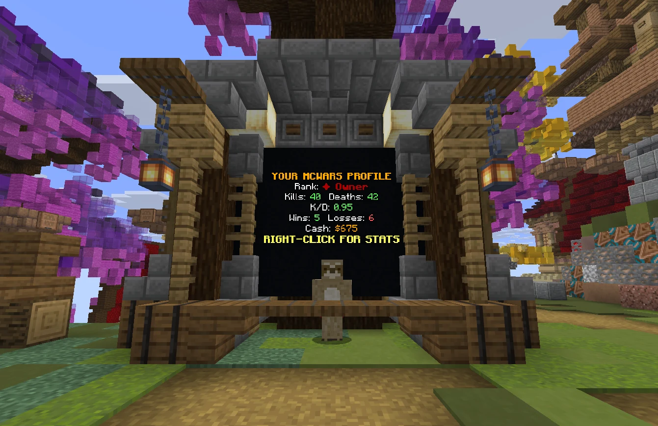 MCWars profile NPC displaying a player's separate mode records